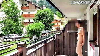 Naked blonde balcony flashing sex video