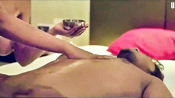Topless masseuse oils naked man hardcore sex