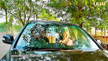 Busty Indian car blowjob porn video