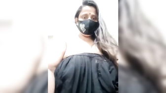 Masked desi housewife striptease selfie porn video