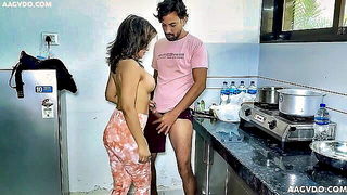 Busty Indian couple kitchen foreplay porn clip