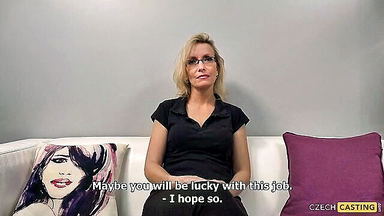 Blonde glasses casting blowjob POV porn movie